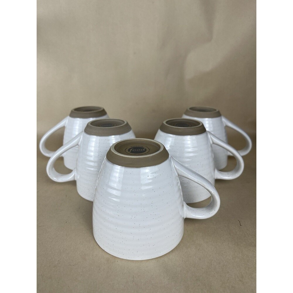 Set Of 5 Food Network Farmstead White‎ W/Brown Speckles Coffee Mug Stoneware